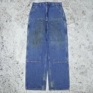 Vintage Carhartt B73 DST Faded Blue Jeans Denim Double Knee Carpenter Pant 33x34